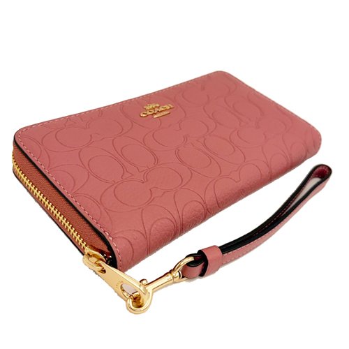 [全新] COACH 壓印C LOGO手掛式拉鍊零錢袋長夾(乾燥玫瑰)-3