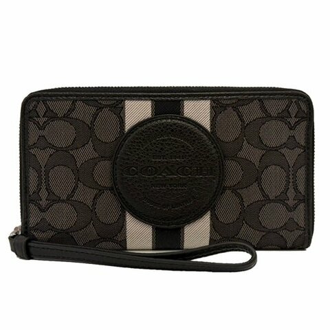 [全新] COACH C LOGO大圓標織布手掛式長夾(黑灰)