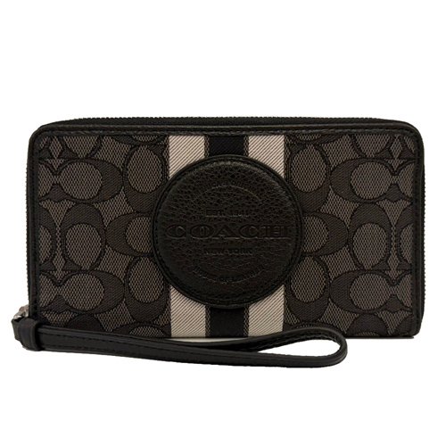 [全新] COACH C LOGO大圓標織布手掛式長夾(黑灰)-0