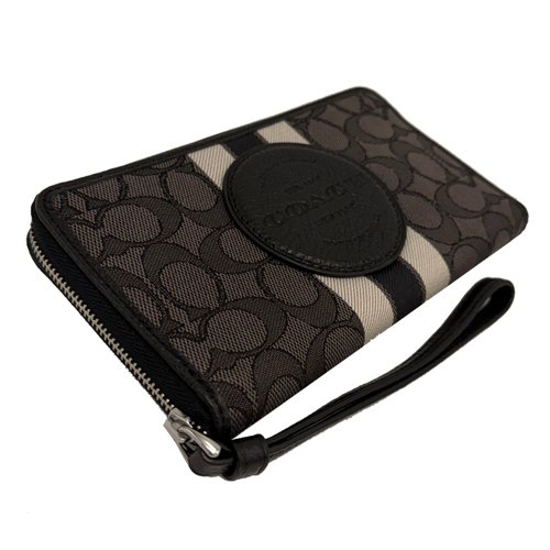 [全新] COACH C LOGO大圓標織布手掛式長夾(黑灰)-3