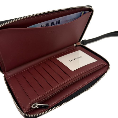 [全新] COACH C LOGO大圓標織布手掛式長夾(黑灰)-4