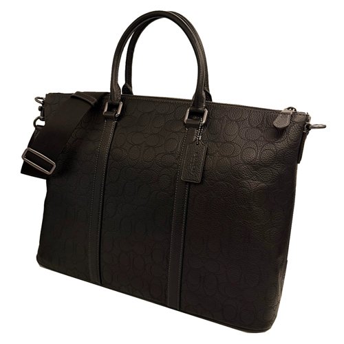 [全新] COACH  壓印C LOGO牛皮手提斜背兩用托特包(大款/黑)-1