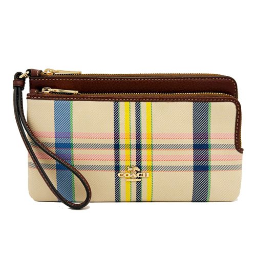 [全新] COACH  格紋織布長夾式雙層大手拿包/零錢包(格紋)-0