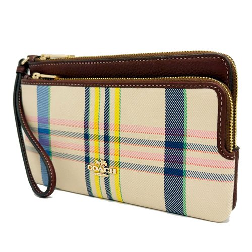 [全新] COACH  格紋織布長夾式雙層大手拿包/零錢包(格紋)-1