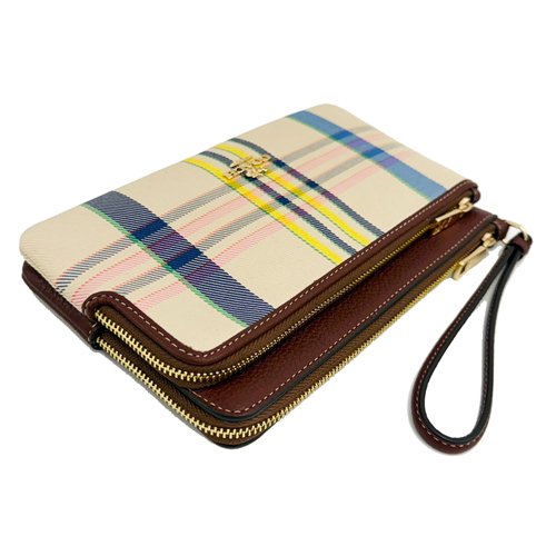 [全新] COACH  格紋織布長夾式雙層大手拿包/零錢包(格紋)-3