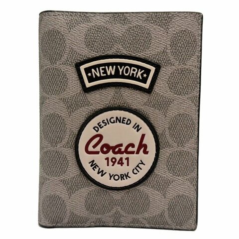[全新] COACH 新款C LOGO徽章拉鍊零錢袋證件護照夾(灰)