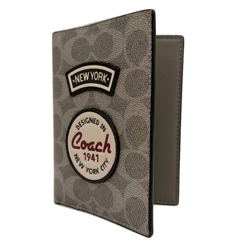 [全新] COACH 新款C LOGO徽章拉鍊零錢袋證件護照夾(灰)-1