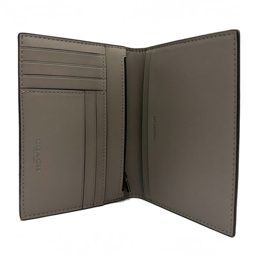 [全新] COACH 新款C LOGO徽章拉鍊零錢袋證件護照夾(灰)-4