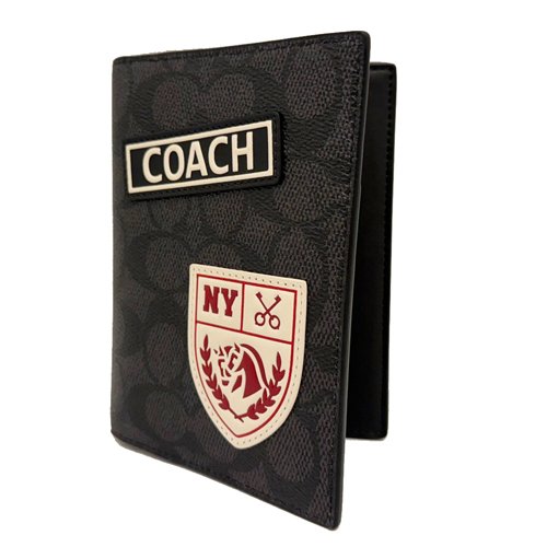 [全新] COACH  新款C LOGO徽章拉鍊零錢袋證件護照夾(黑灰)-1