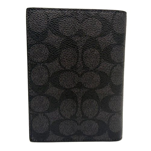 [全新] COACH  新款C LOGO徽章拉鍊零錢袋證件護照夾(黑灰)-2