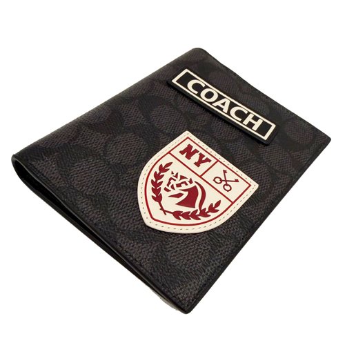 [全新] COACH  新款C LOGO徽章拉鍊零錢袋證件護照夾(黑灰)-3