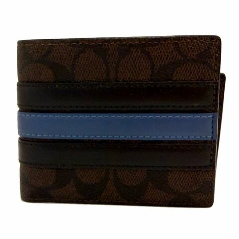 [全新] COACH  美國最新款C LOGO男款8卡附活動證件夾短夾(藍黑橫紋/深咖)