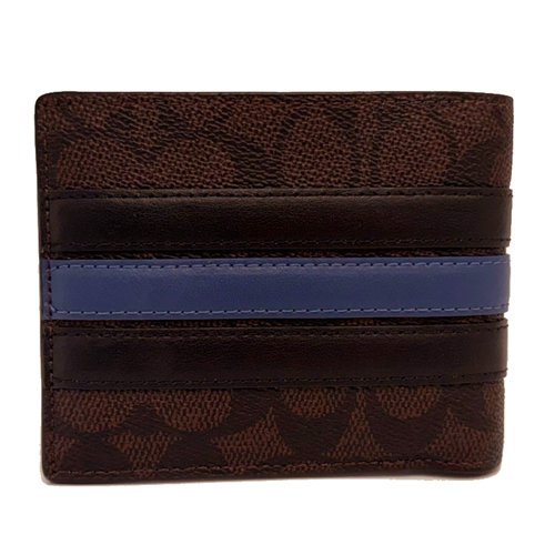 [全新] COACH  美國最新款C LOGO男款8卡附活動證件夾短夾(藍黑橫紋/深咖)-1