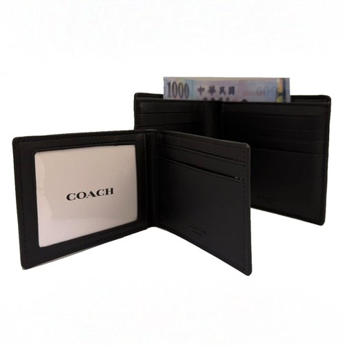 [全新] COACH  美國最新款C LOGO男款8卡附活動證件夾短夾(藍黑橫紋/深咖)-4