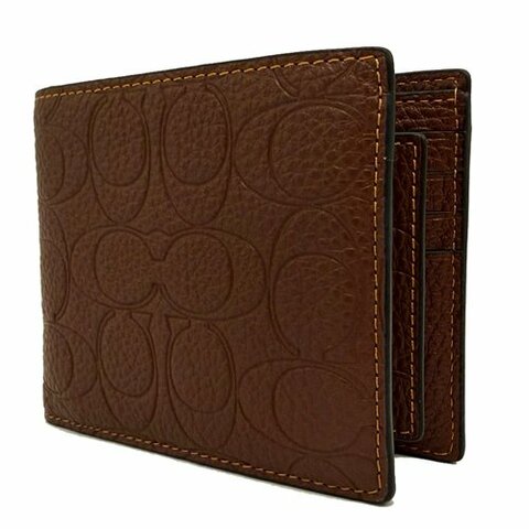 [全新] COACH  壓印C LOGO男款8卡附活動證件夾短夾(深咖)