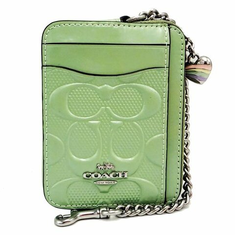 [全新] COACH  漆皮C LOGO卡片名片鏈帶零錢包(綠)