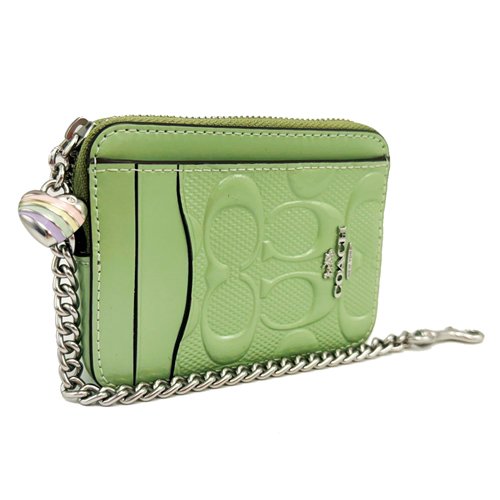 [全新] COACH  漆皮C LOGO卡片名片鏈帶零錢包(綠)-2