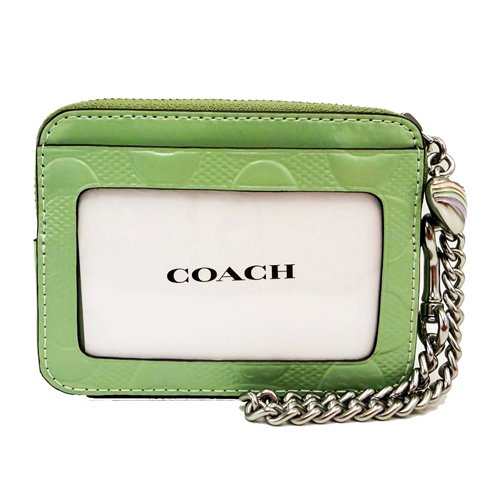 [全新] COACH  漆皮C LOGO卡片名片鏈帶零錢包(綠)-3