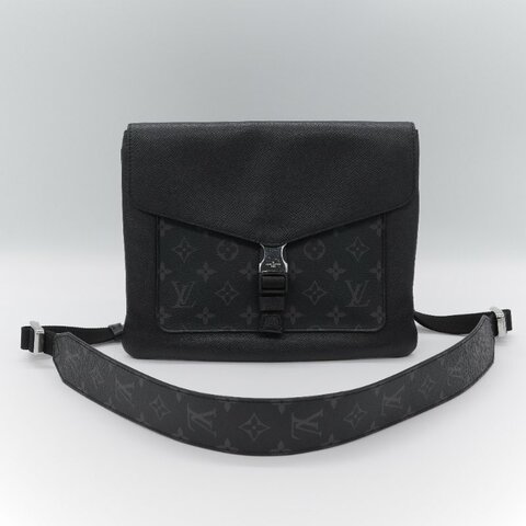 Louis Vuitton 路易威登 Taigarama 黑色 牛皮 帆布 翻蓋信差包 斜背包