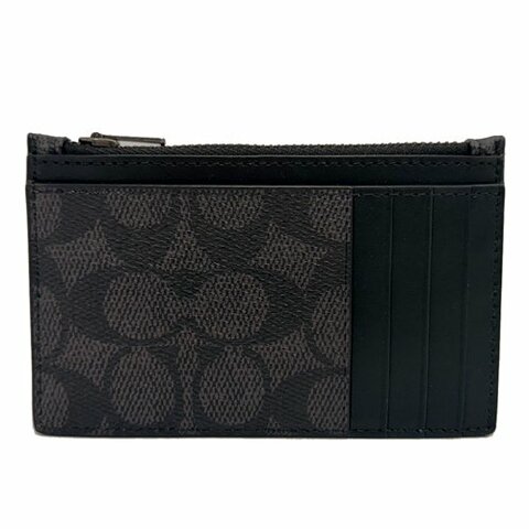 [全新] COACH C LOGO男款信用卡名片卡夾零錢包(黑灰)