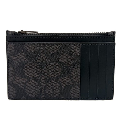 [全新] COACH C LOGO男款信用卡名片卡夾零錢包(黑灰)-0