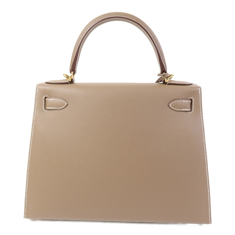 HERMES Epsom皮革Kelly 28 Sellier金扣手挽肩背兩用袋Etoupe-1