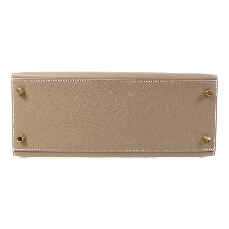 HERMES Epsom皮革Kelly 28 Sellier金扣手挽肩背兩用袋Etoupe-3