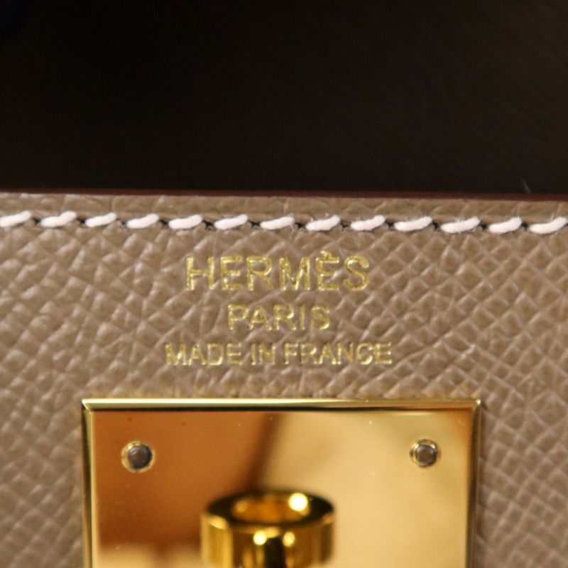 HERMES Epsom皮革Kelly 28 Sellier金扣手挽肩背兩用袋Etoupe-5