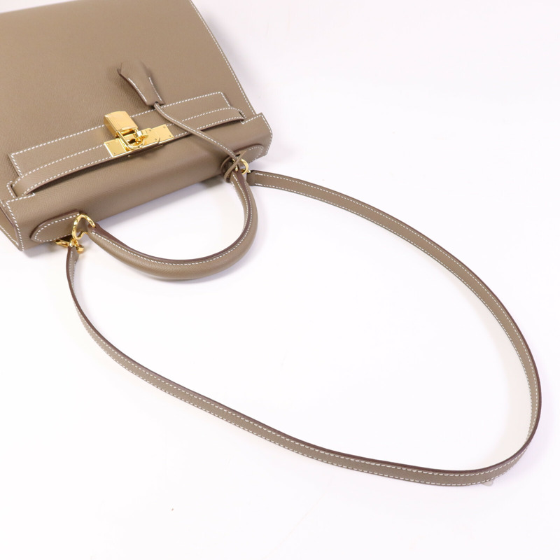HERMES Epsom皮革Kelly 28 Sellier金扣手挽肩背兩用袋Etoupe-7