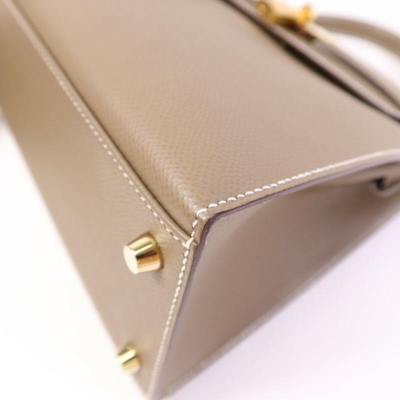 HERMES Epsom皮革Kelly 28 Sellier金扣手挽肩背兩用袋Etoupe-9