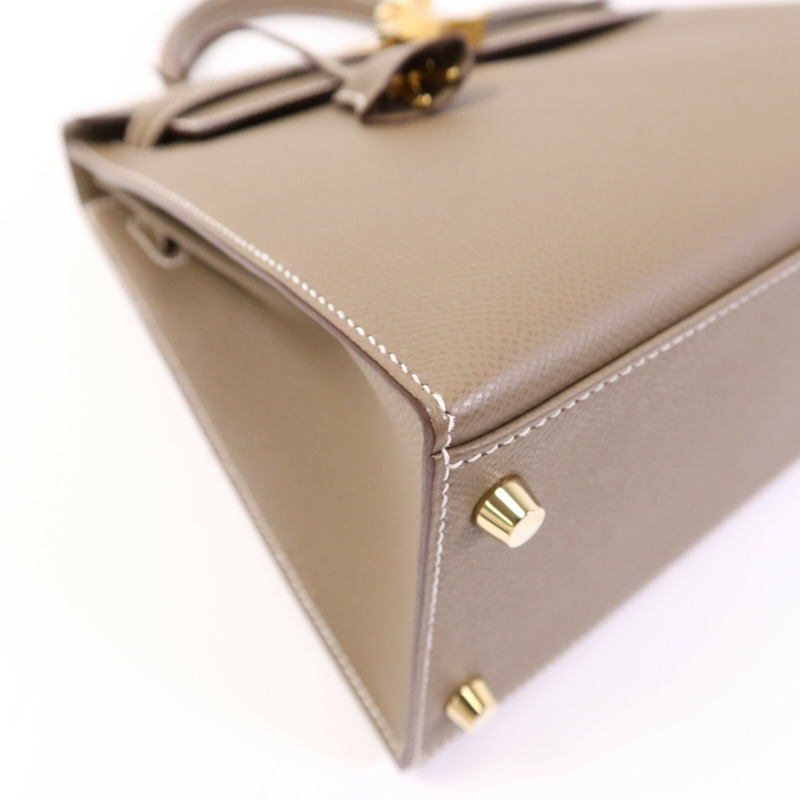 HERMES Epsom皮革Kelly 28 Sellier金扣手挽肩背兩用袋Etoupe-10
