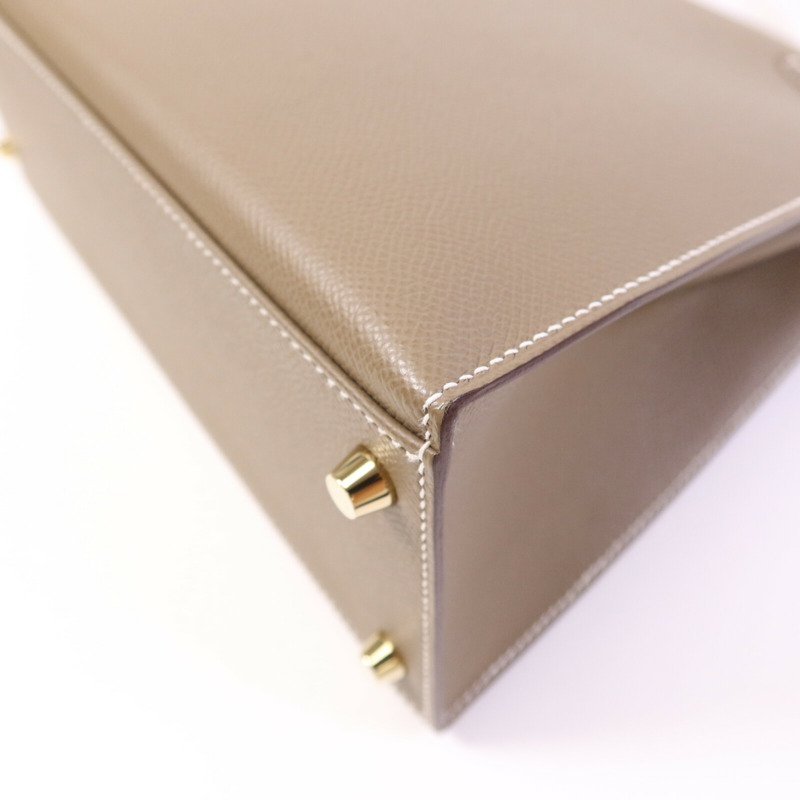 HERMES Epsom皮革Kelly 28 Sellier金扣手挽肩背兩用袋Etoupe-11