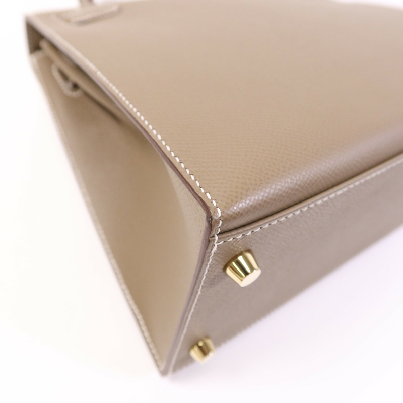 HERMES Epsom皮革Kelly 28 Sellier金扣手挽肩背兩用袋Etoupe-12