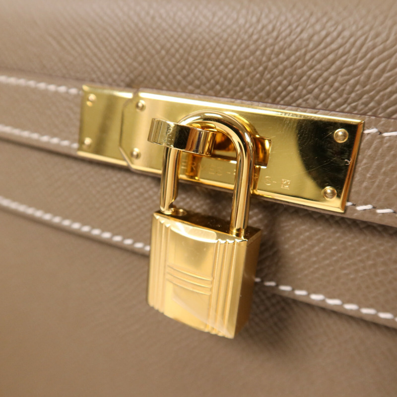 HERMES Epsom皮革Kelly 28 Sellier金扣手挽肩背兩用袋Etoupe-13