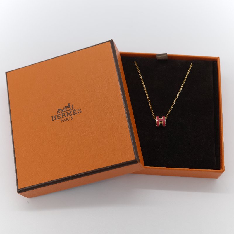 Hermès 愛馬仕 Mini Pop H 紅色琺瑯 金色鍍金 項鍊-0