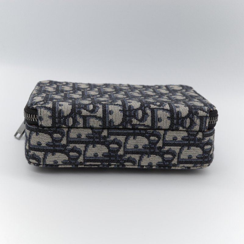 Dior迪奧Dior Oblique 藍色 米色提花帆布 附肩帶拉鍊小包 肩背包-6