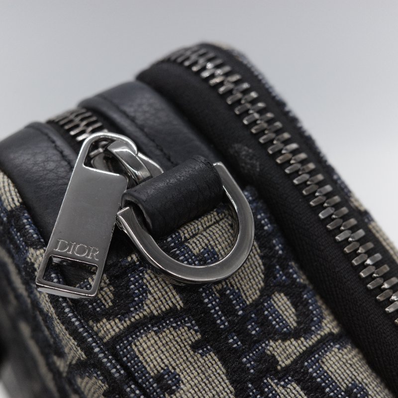 Dior迪奧Dior Oblique 藍色 米色提花帆布 附肩帶拉鍊小包 肩背包-9