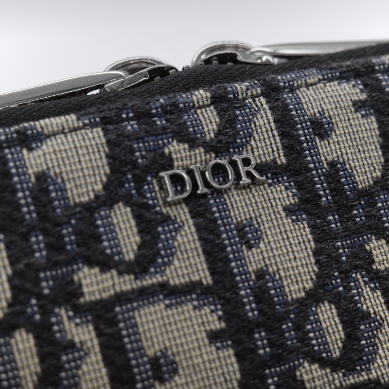 Dior迪奧Dior Oblique 藍色 米色提花帆布 附肩帶拉鍊小包 肩背包-15