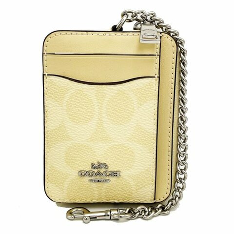 [全新] COACH C LOGO名片卡夾鏈帶零錢包(月光石黃)