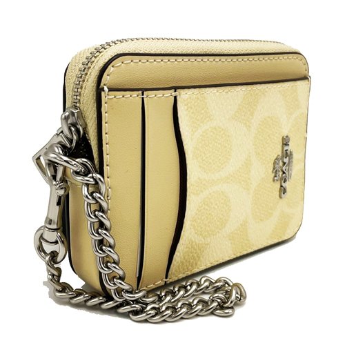 [全新] COACH C LOGO名片卡夾鏈帶零錢包(月光石黃)-1