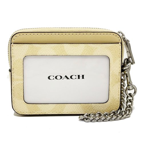 [全新] COACH C LOGO名片卡夾鏈帶零錢包(月光石黃)-2