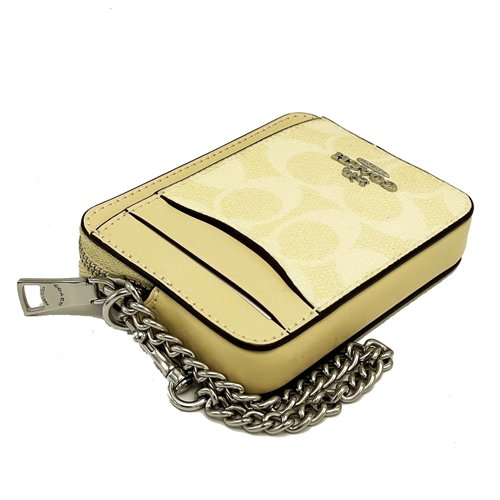 [全新] COACH C LOGO名片卡夾鏈帶零錢包(月光石黃)-3