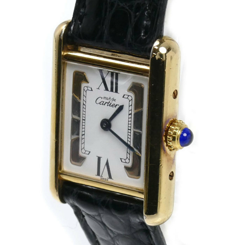 卡地亞鍍金 Must Tank Trinity 電池驅動女士腕錶-1