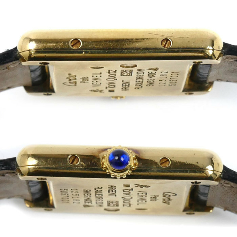 卡地亞鍍金 Must Tank Trinity 電池驅動女士腕錶-4