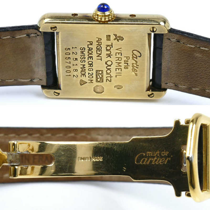 卡地亞鍍金 Must Tank Trinity 電池驅動女士腕錶-5