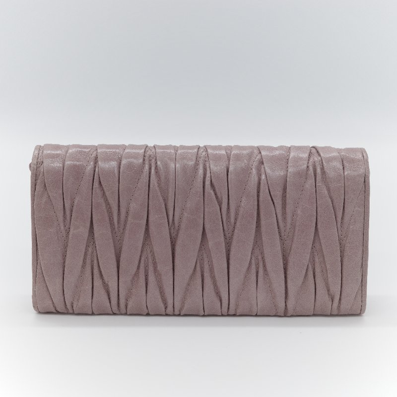 Miu Miu 繆繆  抓皺 乾燥玫瑰色 粉膚色 羊皮 長夾-2