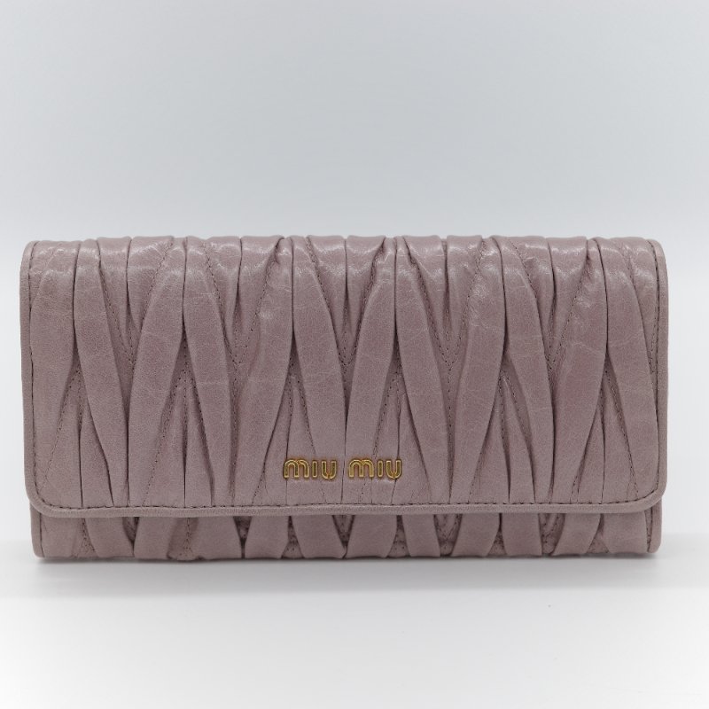 Miu Miu 繆繆  抓皺 乾燥玫瑰色 粉膚色 羊皮 長夾-3