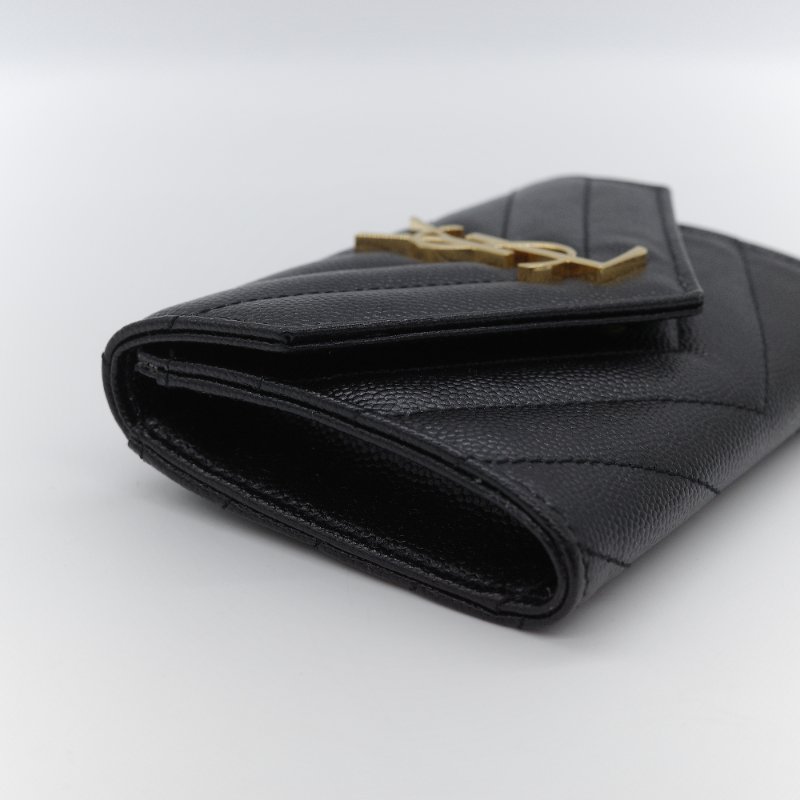 Saint Laurent聖羅蘭 YSL 黑色 顆粒紋小牛皮 信封短夾-3