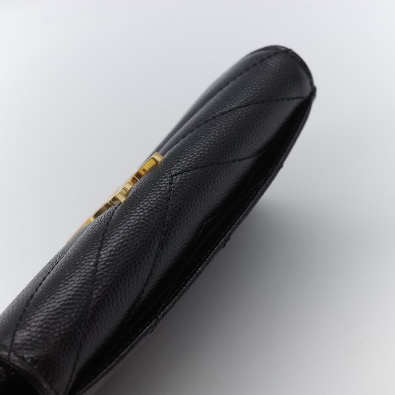 Saint Laurent聖羅蘭 YSL 黑色 顆粒紋小牛皮 信封短夾-4