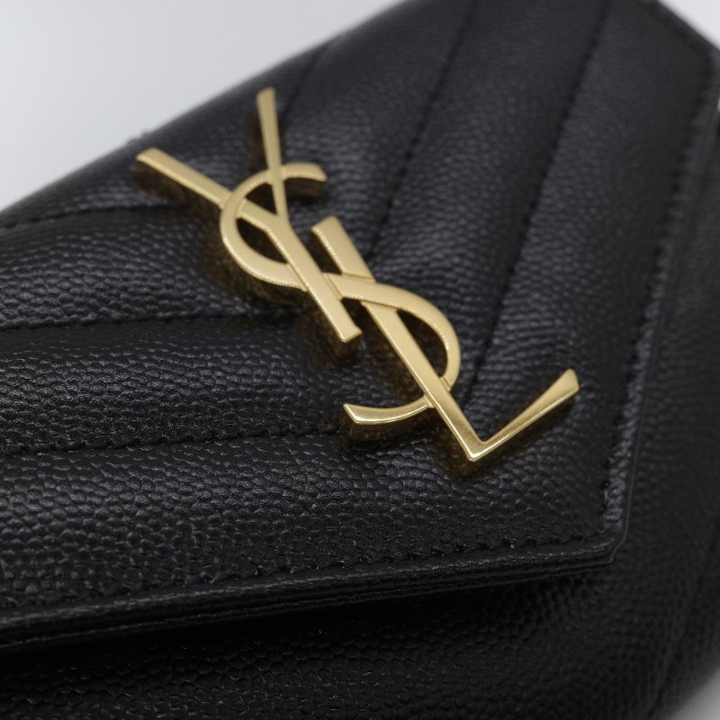 Saint Laurent聖羅蘭 YSL 黑色 顆粒紋小牛皮 信封短夾-5